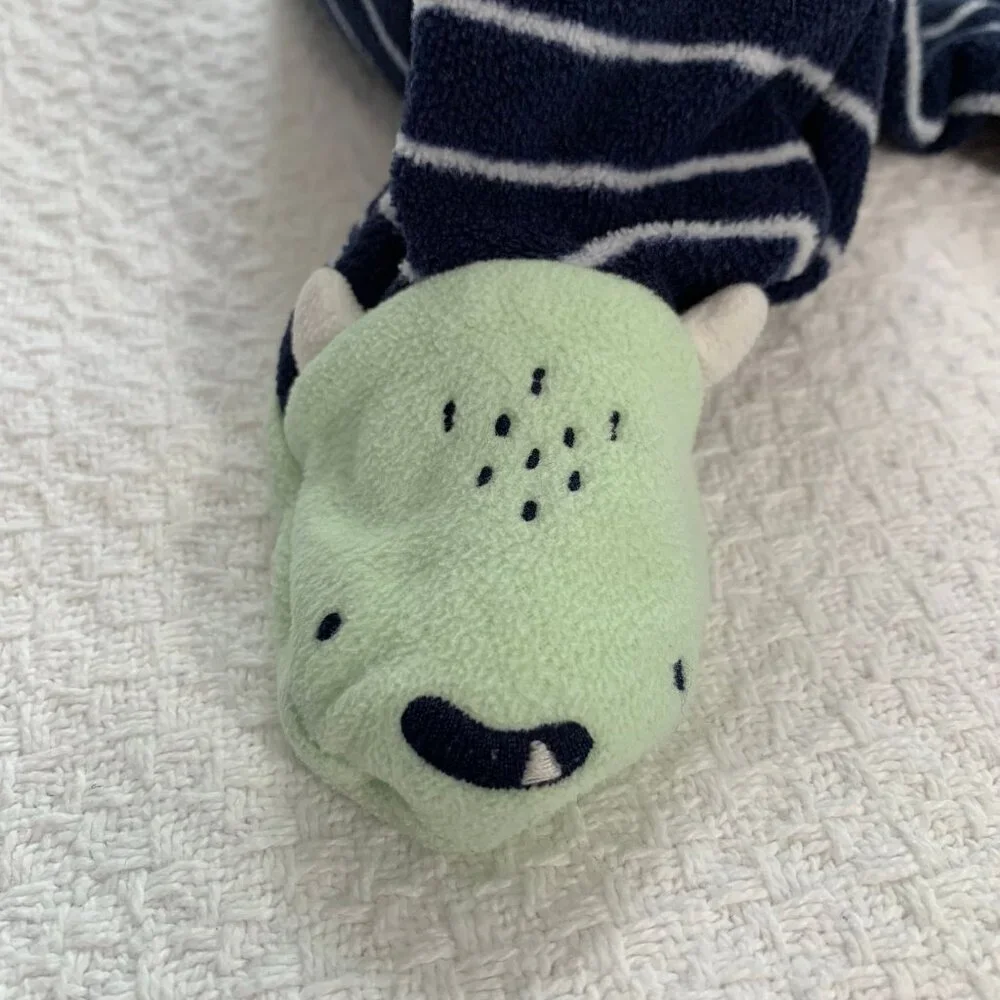 5/$25‎ Carters Baby Boy 3M Navy Striped Monster Fleece Footed Sleeper Pajamas